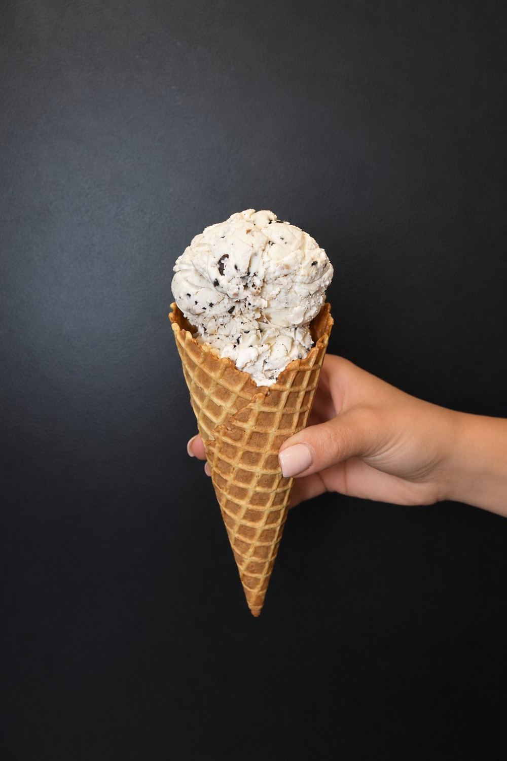 Chapman's hard ice cream in a waffle cone